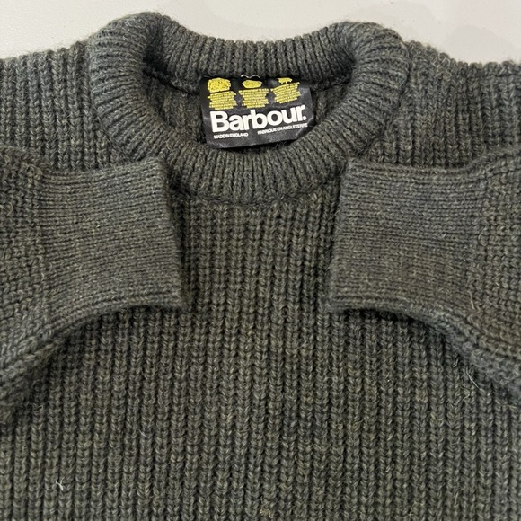 Barbour Mens Ribbed Knit Sweater Pure Wool Size L Large Heavy Fisherman Olive - Picture 1 of 6